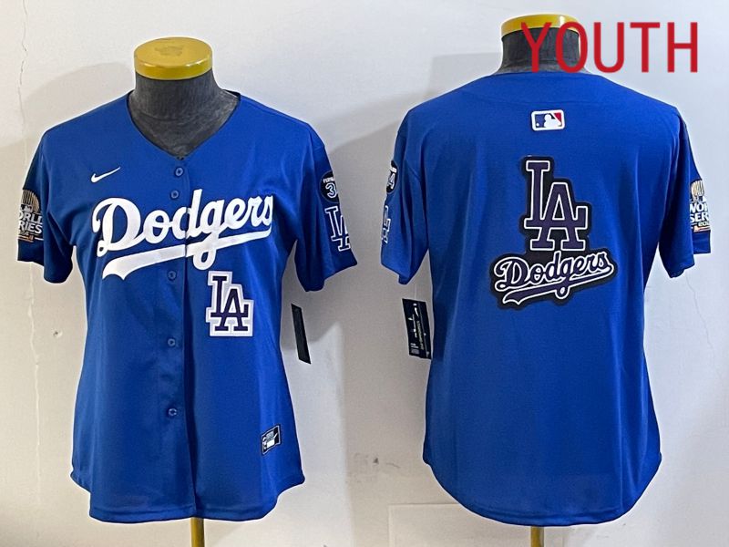 Youth Los Angeles Dodgers blank 2024 World series patch blue jersey 202411201